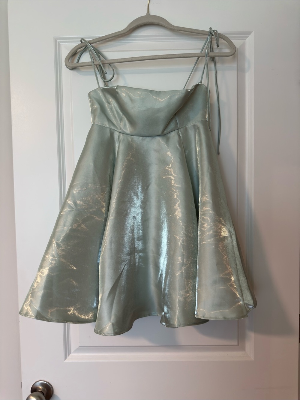 Lucy in the Sky Shimmery Mint Green Tie-Shoulder Party Dress